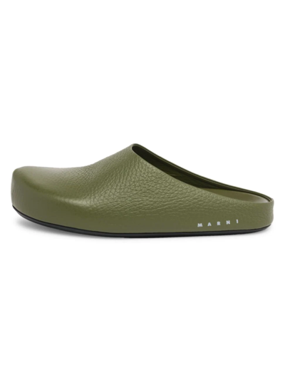 Shop Marni Men's Fussbett Leather Slip-on Mules In Dark Olive