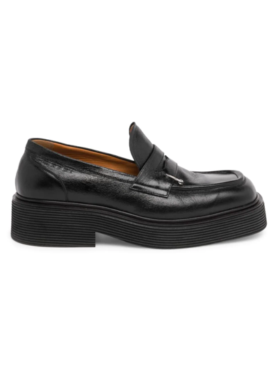 Shop Marni Men's Leather Square-toe Platform Loafers In Black