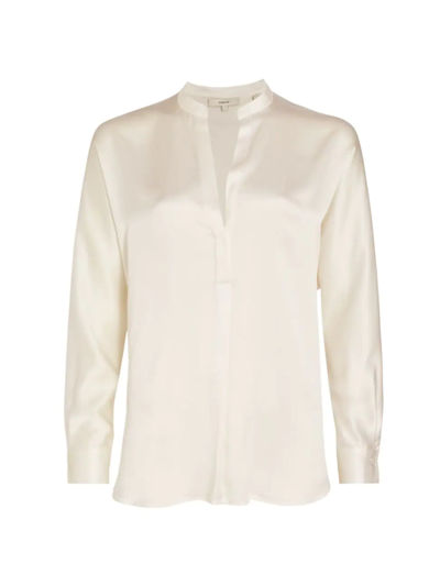 Shop Vince Women's Silk Long-sleeve Blouse In Optic White