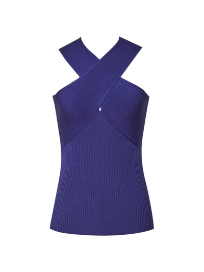 Shop Reiss Women's Lily Rib-knit Halter Top In Purple Iris