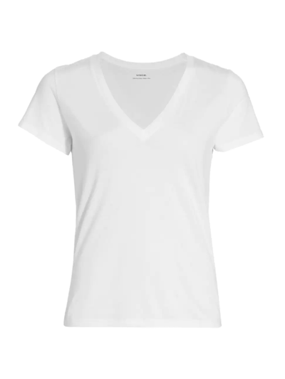 Shop Vince Women's Plunging V-neck T-shirt In Optic White