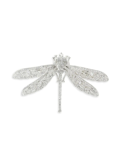 Shop Kenneth Jay Lane Crystal & Rhodium-plated Dragonfly Brooch In Silver