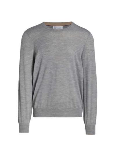 Shop Brunello Cucinelli Men's Crewneck Wool & Cashmere Sweater In Grey