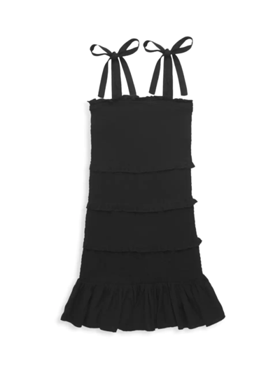 Shop Katiej Nyc Girl's Evan Smocked Dress In Black