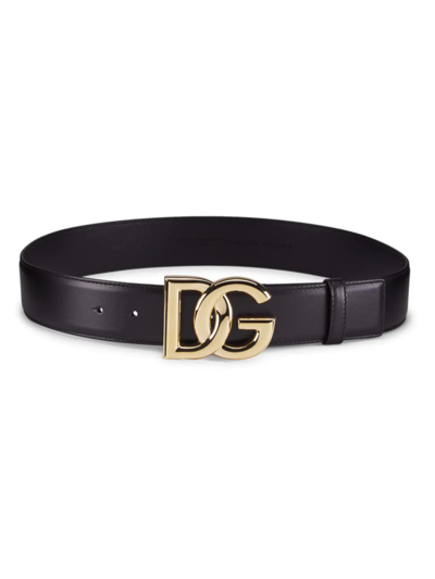 Shop Dolce & Gabbana Women's Dg Logo Leather Belt In Nero