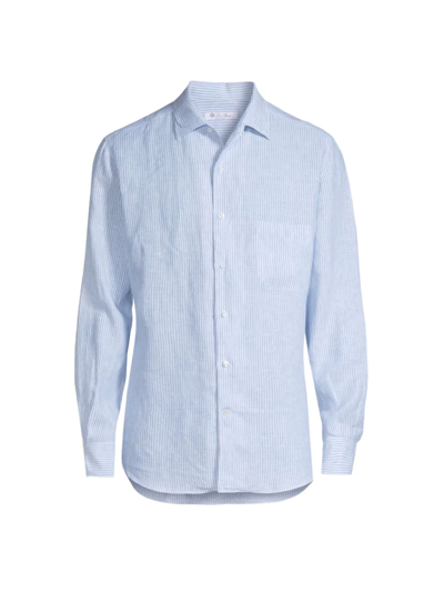 Shop Loro Piana Men's Andre Arizona Linen Shirt In Tiffany