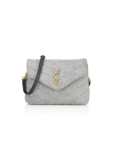 Shop Saint Laurent Women's Mini Quilted Denim Crossbody Bag