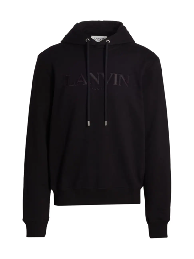 Shop Lanvin Men's Embroidered Hoodie Sweatshirt In Black