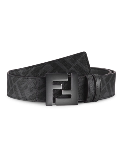 Shop Fendi Men's Cintura Logo Buckle Belt In Dark Asphalt