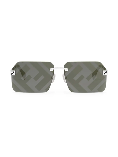 Shop Fendi Men's Ff Logo Print 59mm Square Sunglasses In Silver