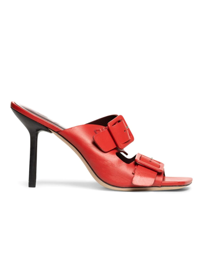 Shop Staud Women's Remi Leather Buckle Mules In Tomato