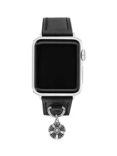 Shop Coach Men's Apple Watch Tea Rose Charm Strap In Black