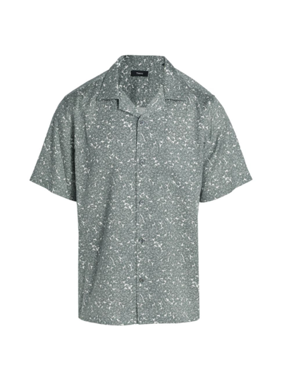 Shop Theory Men's Noll Geo Floral Print Shirt In Ivory Balsam Green