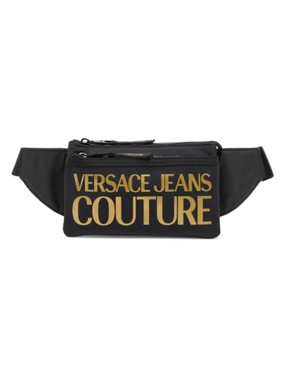 Shop Versace Jeans Couture Men's Borsa Marsupio Logo Belt Bag In Black Gold