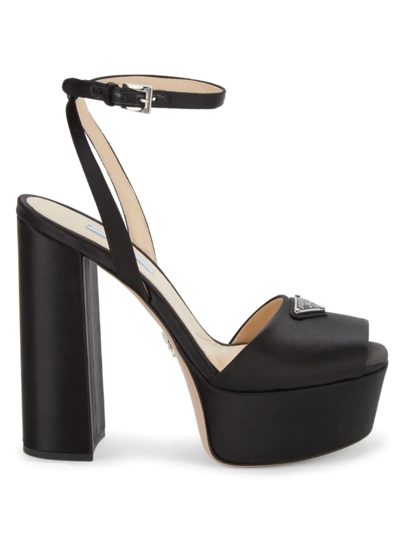 Shop Prada Women's Logo Satin Platform Ankle-strap Sandals In Nero