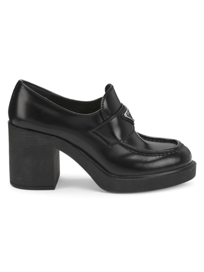 Shop Prada Women's Chocolate Flow Block-heel Loafers In Nero