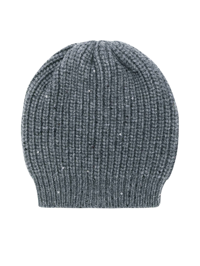 Brunello Cucinelli Ribbed Knit Beanie In Grey