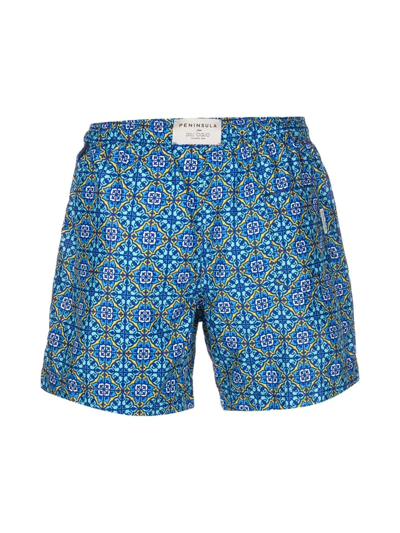 Shop Peninsula Swimwear Graphic-print Swim Shorts In Blau