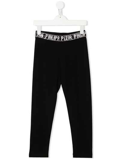 Philipp Plein Junior Leggings With Rhinestones In Black
