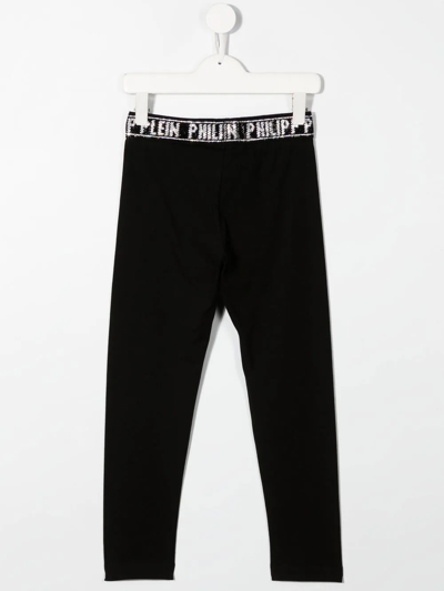 Shop Philipp Plein Junior Logo-waistband Leggings In Black