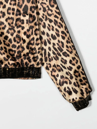 Philipp Plein Junior Leopard-print Zip-up Hooded Jacket In Neutrals
