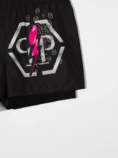 Shop Philipp Plein Junior Logo-print Layered Swimshorts In Black