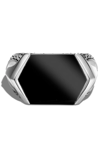 Shop John Hardy Asli Classic Chain Signet Ring In Silver/ Black Onyx