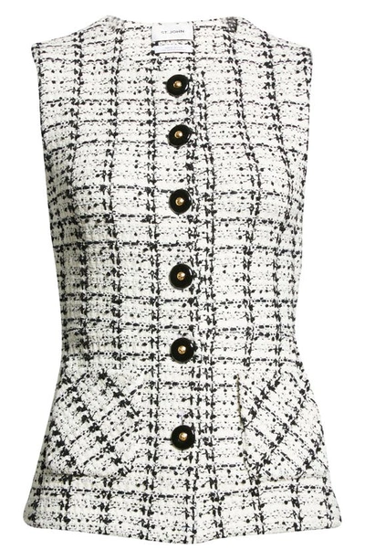 Shop St John Plaid Textured Tweed Knit Vest In Ecru Black