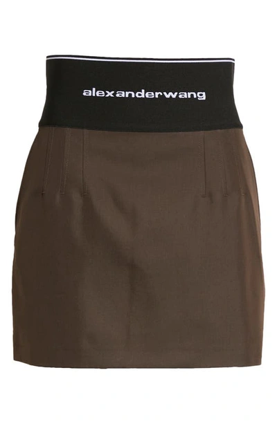 Shop Alexander Wang Logo Waist Cotton Blend Miniskirt In Cola