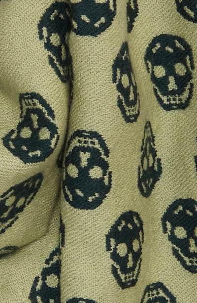 Shop Alexander Mcqueen Skull Wool Scarf In Khaki/ Dark Grey