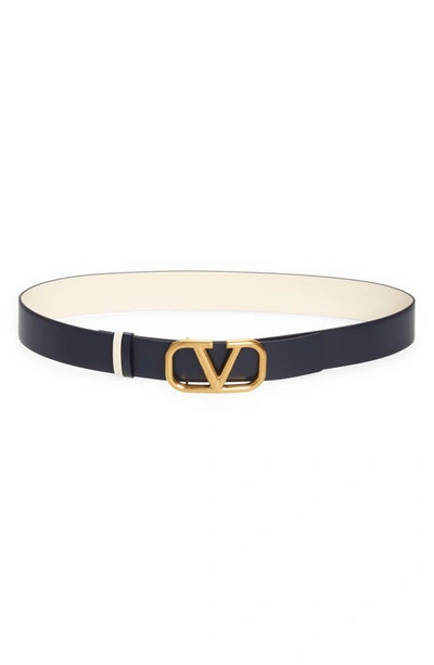 Shop Valentino Reversible Vlogo Belt In Marine/ Light Ivory