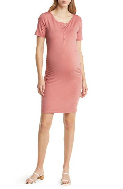 Shop Angel Maternity Snap Front Body-con Maternity Dress In Pink
