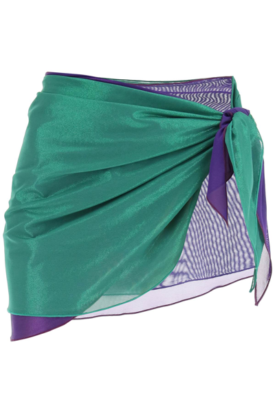 Shop Oseree Two-tone Metallic Mesh Fabric Mini Sarong In Green,purple,metallic