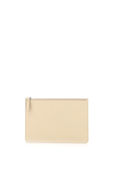 Shop Maison Margiela Grained Leather Small Pouch In Beige