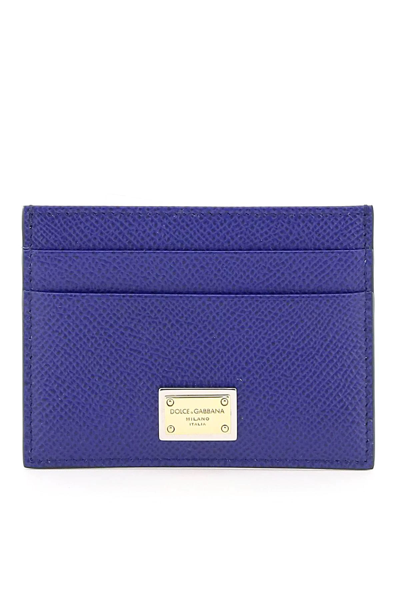 Shop Dolce & Gabbana Leather Card Holder With Logo Plaque In Blue