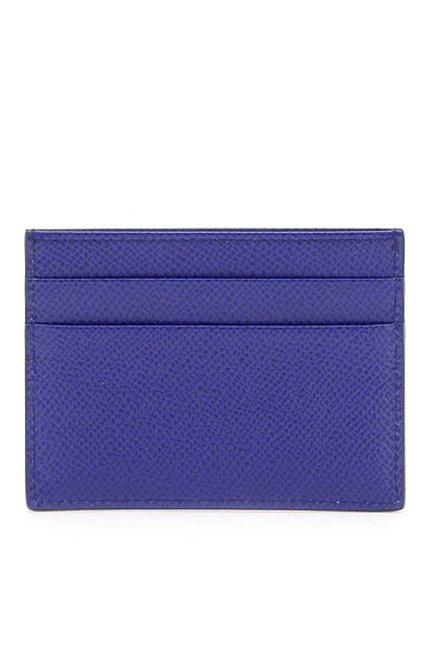 Shop Dolce & Gabbana Leather Card Holder With Logo Plaque In Blue