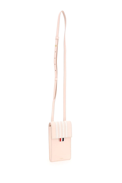Shop Thom Browne Pebble Grain Leather Phone Holder With Strap In Pink
