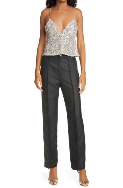 Shop Rotate Birger Christensen Cyndy Sequin Crop Camisole In Silver