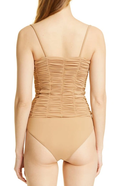 Shop Goldsign The Ezra Shirred Bodysuit In Tan