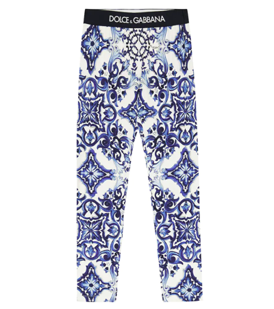 Shop Dolce & Gabbana Printed Cotton-blend Jersey Leggings In Maiolica 1