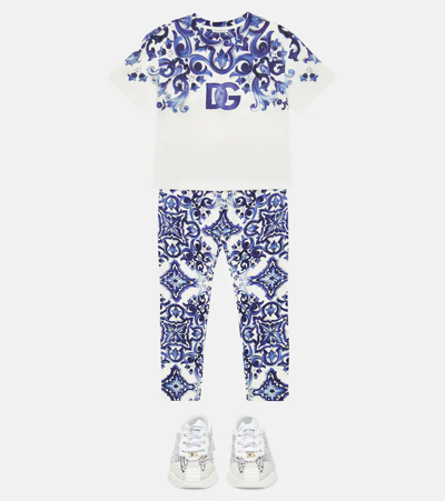 Shop Dolce & Gabbana Printed Cotton-blend Jersey Leggings In Maiolica 1