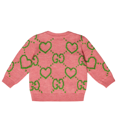 Shop Gucci Baby Gg Intarsia Sweater In Dk Rose/grass Green