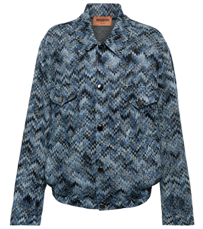 Shop Missoni Zig-zag Knit Shirt Jacket In Denim Shades