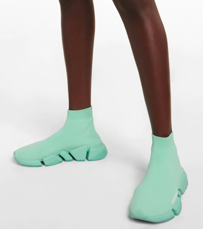 Shop Balenciaga Speed 2.0 Sneakers In Mint/mint/trasp Mint