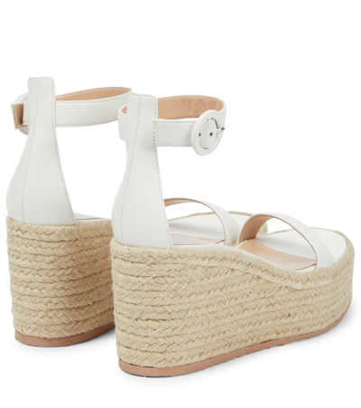 Shop Gianvito Rossi Portofino Leather Espadrille Wedges In White+naturale