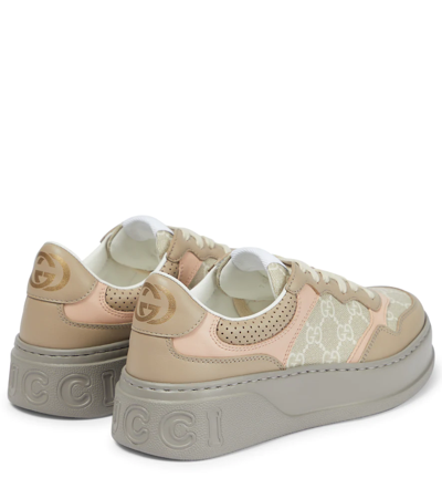 Shop Gucci Gg Leather-trimmed Sneakers In Oat/be-m.wh/s.ro/o/o