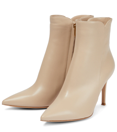 Shop Gianvito Rossi Levy 85 Leather Ankle Boots In Mousse
