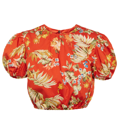 Shop Erdem Vacation Hydra Floral Cotton Crop Top In Rust