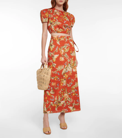 Shop Erdem Vacation Hydra Floral Cotton Crop Top In Rust