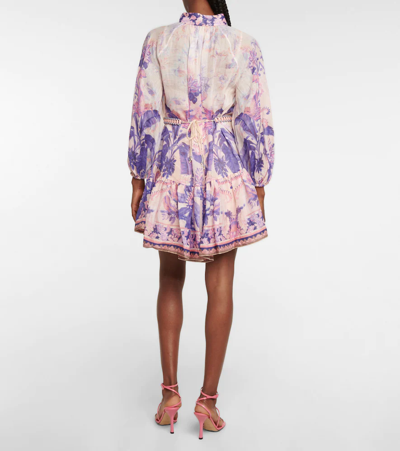 Shop Zimmermann Lyre Billow Printed Ramie Minidress In Purple Palm